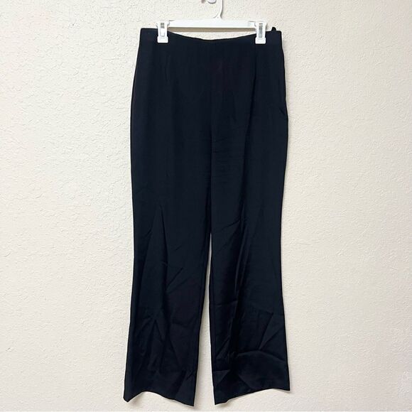 Lafayette 148 Career Black Silk Blend Wide Leg Pants Side Zip Size 8 - Picture 1 of 7